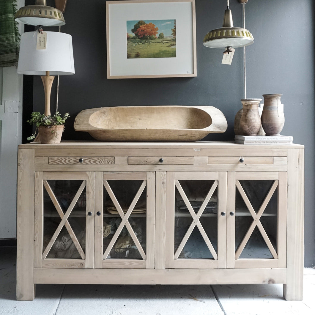 The Carter Sideboard-Light wood sideboard with 4 glass doors and three  small drawers