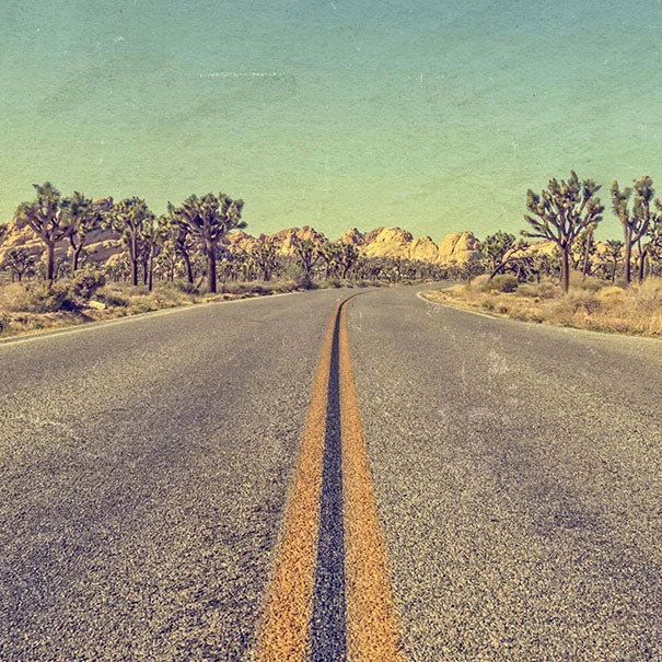 photograph of desert road color aged to look vintage