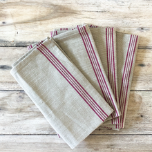 Load image into Gallery viewer, natural cotton napkin with red stripes
